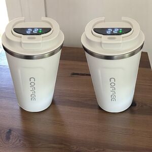 Set Of 2 White Smart Coffee Mugs with Digital Display